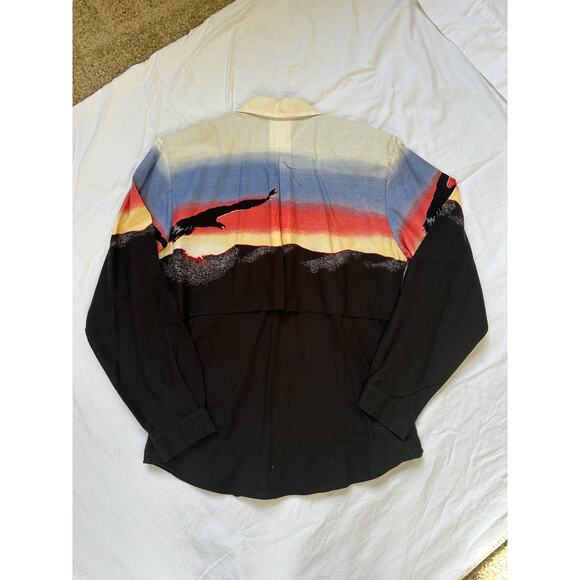 Rare Vintage Roper Rodeo Blue Sunset Bird Black Button Down Women’s Shirt - Picture 5 of 5
